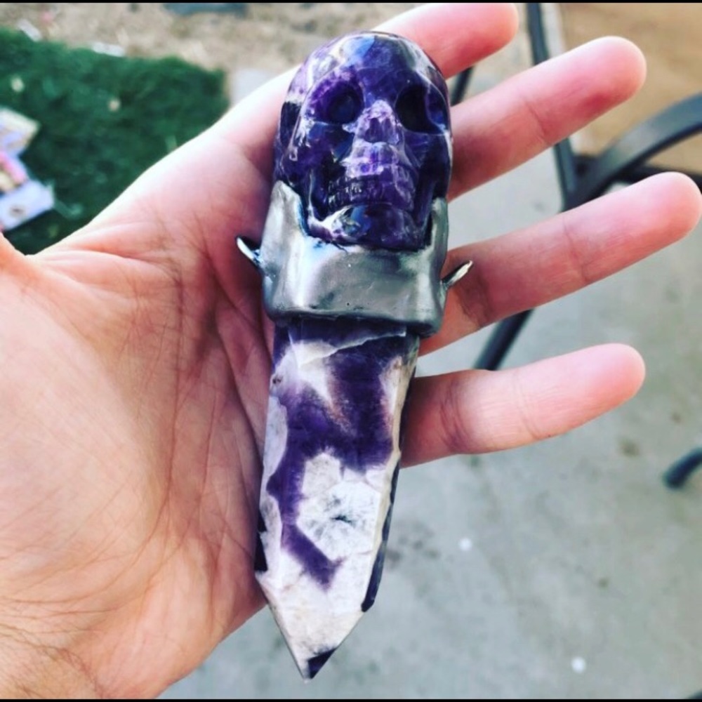 Crystal fluorite skull necklace